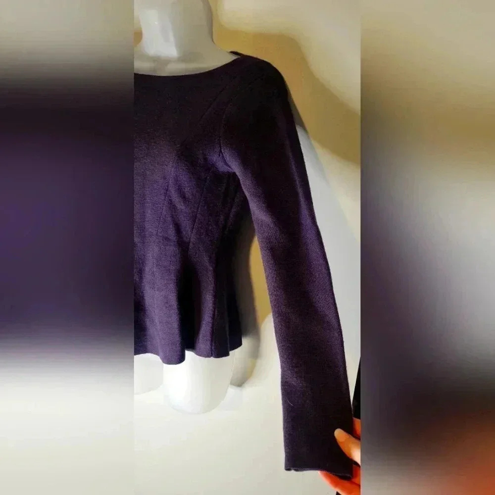 Emerson Rose fit & flare sweater, womens size XS, purple Merino wool scoop neck - Picture 8 of 10